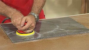 polishing solid surface with orange trizact pad to add a semi-gloss finish