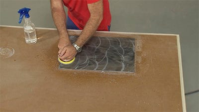 polishing solid surface with blue trizact pad to add a glossy finish
